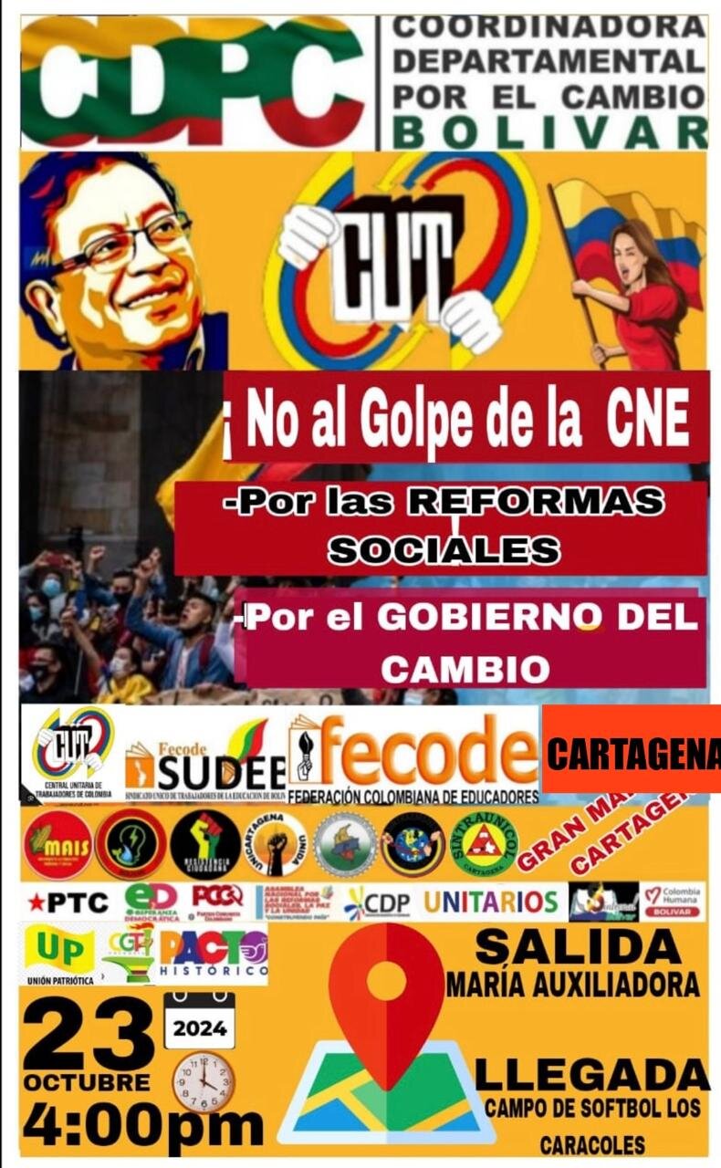 Cartagena se moviliza este 23 de octubre en contra del Golpe de Estado